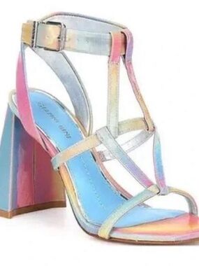 Gianni Bini Iridescent Multi-Color Strappy Block Heel Sandal
